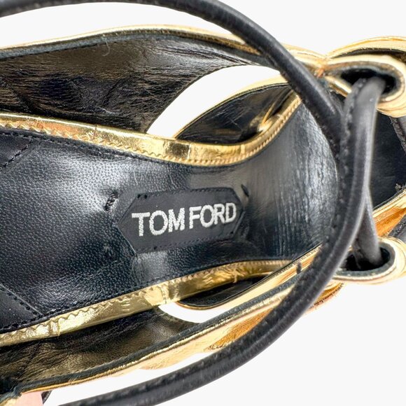 Tom Ford Stardust Lace Up Heels EU 41 US 9 Metallic Gold Foil Leather Tie Shoe - Picture 15 of 16